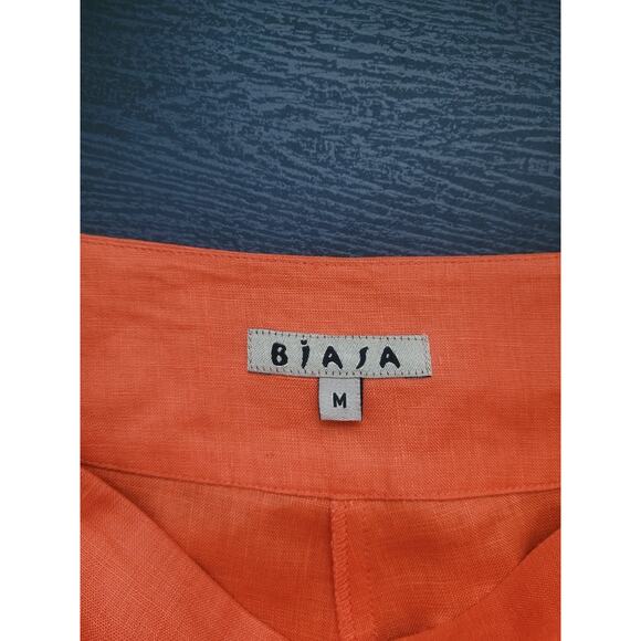 BIASA 100% Linen High Waisted Trouser Shorts Size M Orange Resort Beach Preppy - Picture 4 of 9